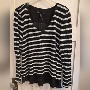 EUC White House Black Market Striped Lace-Hem Long Sleeve Top – Size XL